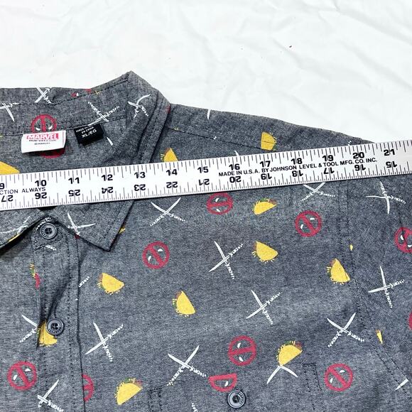Deadpool Tacos & Swords Button Up Shirt Men XL Gray Short Sleeve Marvel New - Picture 5 of 8